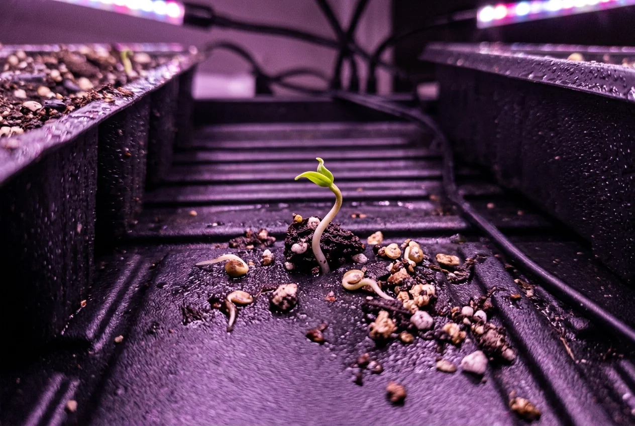 Carolina Reaper (Uzgoj): 7 ověřených kroků k masivní sklizni pekelné papričky 2 Klíčící semínka papričky Carolina Reaper na vyhřívací podložce pod pěstebním osvětlením